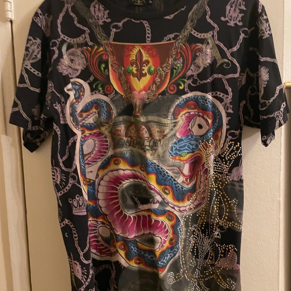 Christian Audiger shirt with very eccentric design and rhinestones. Beautiful!